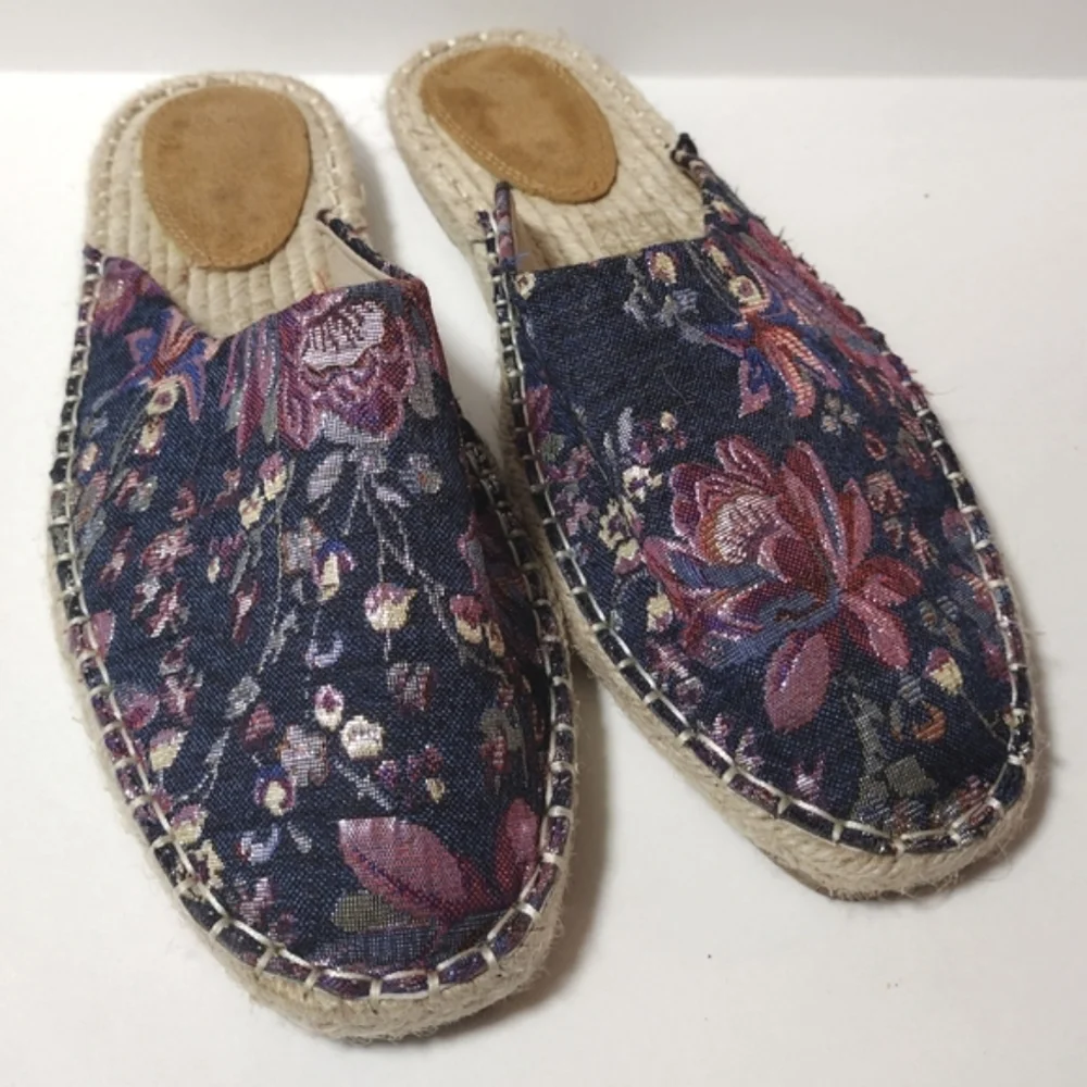 Vintage Havana Karli Espadrille Mule Size 10 Blue Floral